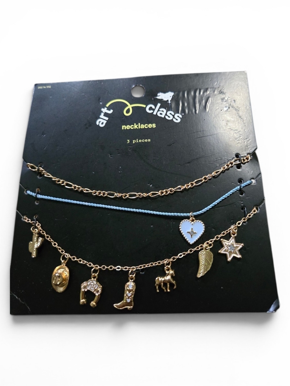art class Gold Charm Layered Necklace Set with Light Blue Cord